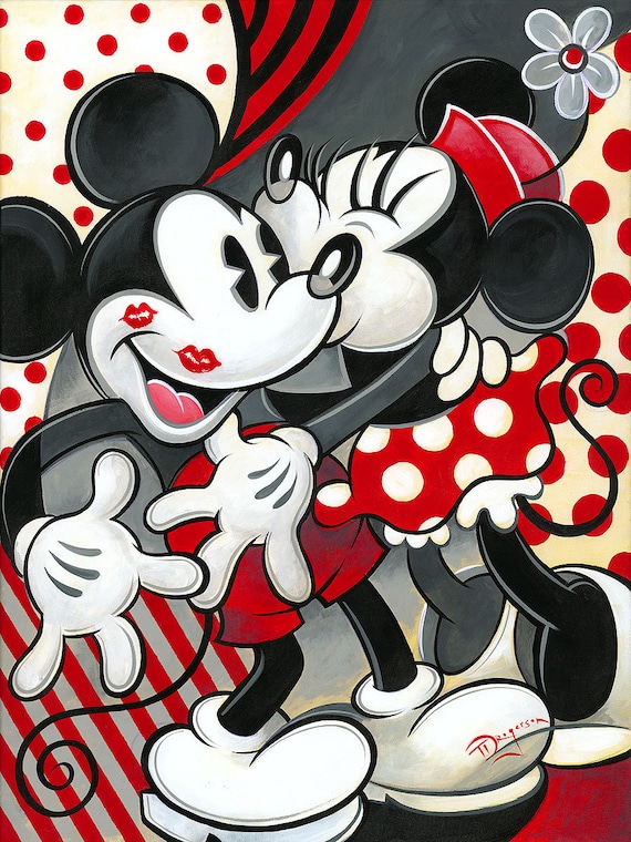 Mickey Mouse and Minnie Mouse Walt Disney Fine Art Tim Rogerson Signed Limited Edition of 195 Print on Canvas Hugs and Kisses