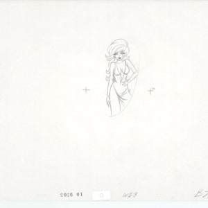 May include: Black and white line drawing of a woman in a long dress, standing with her hand on her hip. The drawing is on a white background.