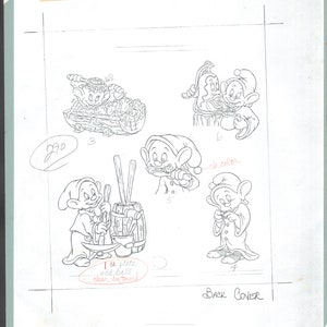 Snow White and the Seven Dwarfs Storybook Back Cover hand-painted background illustration Dopey 1990s