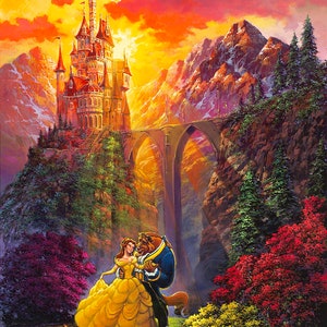 Beauty and the Beast Walt Disney Fine Art Rodel Gonzalez Signed Limited Edition of 195 Print on Canvas &quot;Spring Dance&quot;