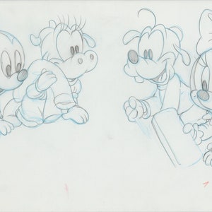 Walt Disney Babies Out And Around Show and Tell Book Page Illustration Drawing with Goofy and Mickey Mouse from 1991 b7247