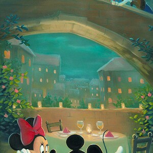 Mickey Mouse Minnie Mouse Walt Disney Fine Art Rob Kaz Signed Limited Edition of 195 on Canvas "Cuisine for Two"