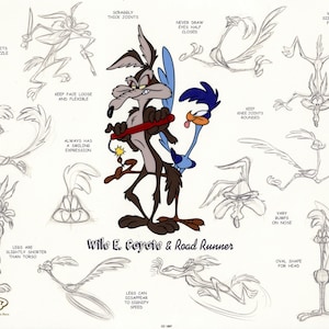 Wile E Coyote and Road Runner Model Sheet Warner Brothers Limited Edition Animation Cel of 750 - Proof Version