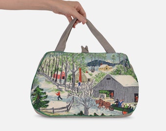 Tell Me a Story! Vintage Scenic Barkcloth Handbag