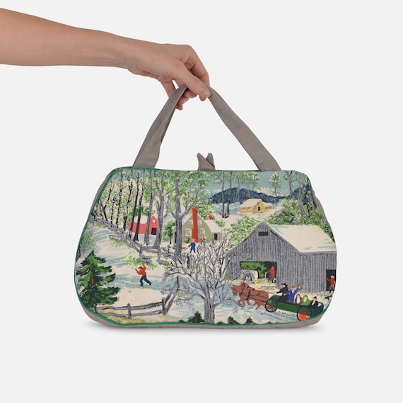 Tell Me a Story! Vintage Scenic Barkcloth Handbag