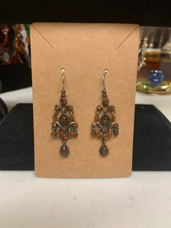 Liz Claiborne Chandelier Earrings-Amber stones