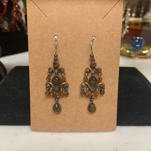 Liz Claiborne Chandelier Earrings-Amber stones