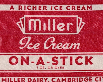 Miller Ice Cream On A Stick Vintage Ice Cream Bar Bag / Package Miller Dairy Cambridge, Indiana