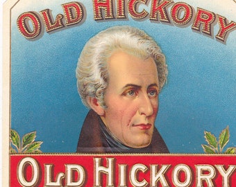 Old Hickory Vintage Outer Cigar Box Label Heavily Embossed and Gilded Stone Lithograph