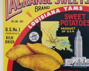 Lagrange Sweets Louisiana Yams Sweet Potatoes Original Unused Vintage Crate Label Opelousas, Louisiana