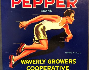 Pepper Brand Florida Citrus Crate Label Waverly Growers Cooperative Waverly, Florida