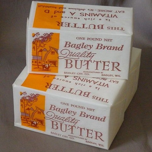 Bagley Brand Butter 3 Original Unused Vintage 1 LB. Wrappers / Labels From Bagley, Wisconsin