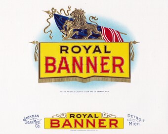 Royal Banner Original Unused Embossed Vintage Inner Cigar Box Label Detroit, Michigan