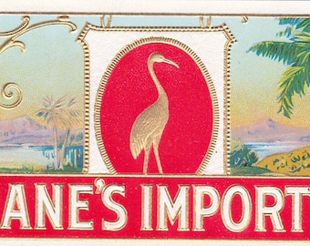 Crane's Imported Vintage Embossed Unused Outer Cigar Box End Label