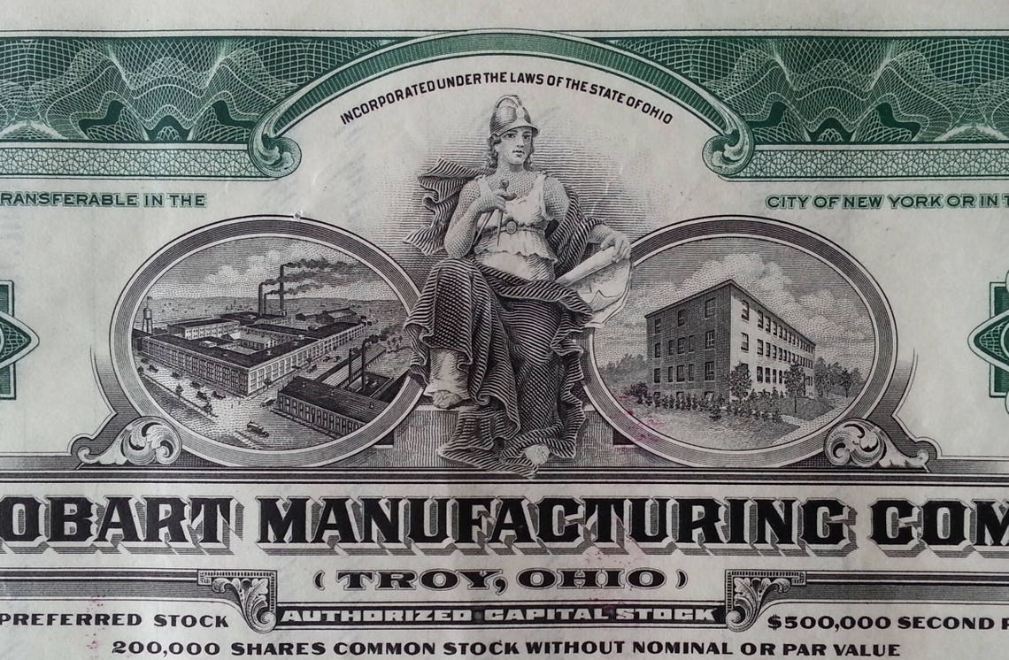 The Hobart Manufacturing Co. Troy Ohio Common Stock Etsy