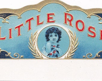 Little Rose Original Heavily Embossed Vintage Back Flap Cigar Box Label