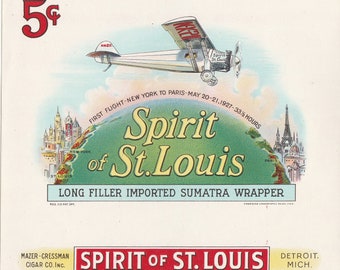 Spirit of St. Louis Vintage Inner Cigar Box Label Mazer - Cressman Detroit, Michigan