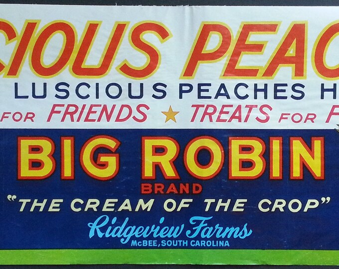 Big Robin Brand Luscious Peaches 1960's Vintage Advertising Poster