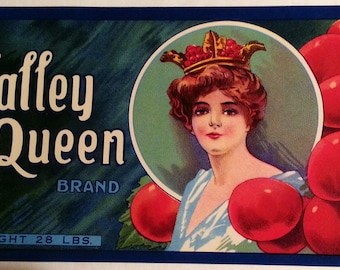 Original Valley Queen Vintage Emperor Grapes Crate Label C. D. Pruner Exeter, California