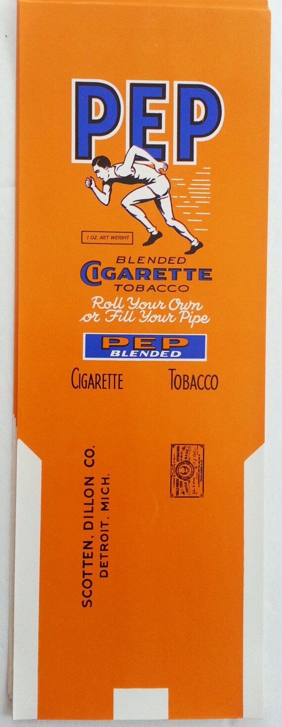 Vintage Pep Blended Cigarette Tobacco Package Label Detroit Michigan With Runner