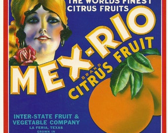 Original Vintage Mex - Rio Texas Citrus Fruit Crate Label Lovely Girl By Rolf Armstrong Inter - State Fruit & Vegetable Co. La Feria, Texas