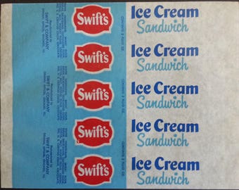 3 Swift's Ice Cream Sandwich Wrappers Unused Vintage New Old Stock From Swift & Co. Chicago, Illinois