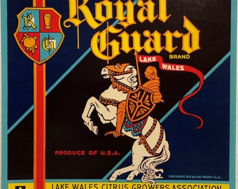 Royal Guard Original Vintage Florida Citrus Crate Label Lake Wales Florida 1940