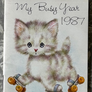 vintage 1987 My Busy Year Diary - Couverture de patins à roulettes pour chaton - Calendrier de fiançailles avec notes manuscrites