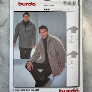 2000 Burda 8854 Men&#39;s Half-Zip Sweatshirt Sewing Pattern – Sizes EUR 46–60 – Uncut and Factory Folded