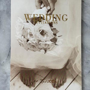 Invitaciones de boda de los años 90: elegante juego vintage de 20 con sección para confirmar asistencia