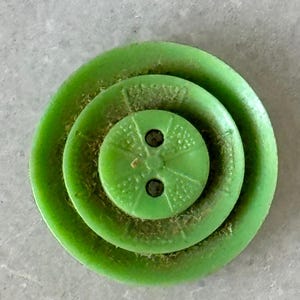 Vintage Layered Green Buttons - Set of 3 - Textured Mid-Century Two-Hole Round Plastic Design