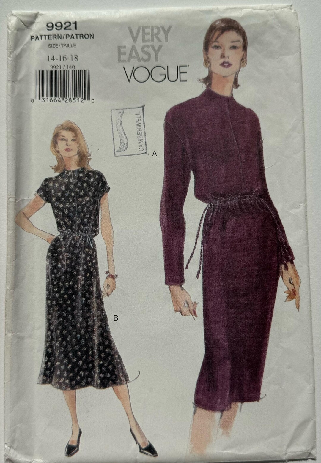 1998 UNCUT 1998 Vogue Sewing Pattern 9921 Misses’ Pullover Dress Size ...