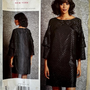 1990s Vogue V1601 Sewing Pattern – Isaac Mizrahi Tiered Sleeve Dress (American Designer, Sizes 6–14) – UNCUT and FACTORY FOLDED