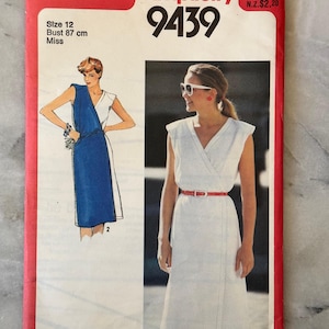 1980 Simplicity 9439 Sewing Pattern - Misses&#39; Front-Wrap Dress with Belt (Size 12, Bust 34) - UNCUT and FACTORY FOLDED