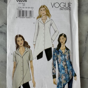 2016 Vogue V9226 – Misses’ Tunics with Hemline & Sleeve Variations – Size E5 (14–22) – UNCUT and FACTORY FOLDED