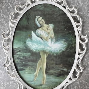 1960s Vintage Italian Metal Framed Swan Lake Ballerina Print – 38 x 50 cm (15 x 19.7 in)