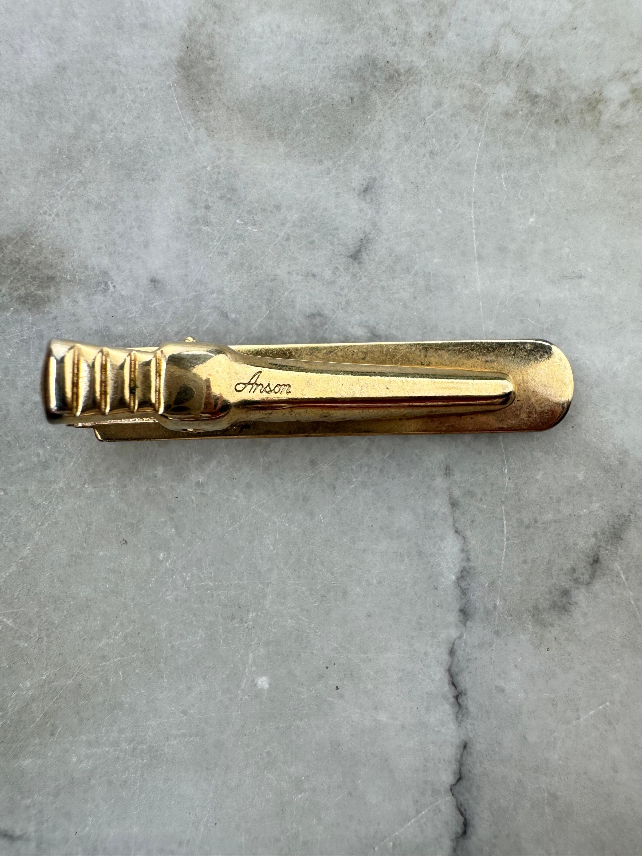 Pince à Cravate Vintage Anson En Or - Émail Doré, Style Rétro