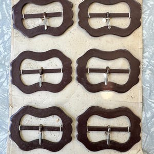 Vintage Brown Art Deco Buckles - Set of 6 - Made in Germany - Shaped Plastic Design - 6.1 cm x 2.3 cm (2.4 in x 0.9 in)