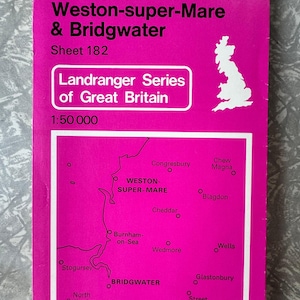 Carte de l'Ordnance Survey de 1982 - Weston-super-Mare et Bridgwater (feuille 182) - Echelle 1/50 000 - Carte pliée