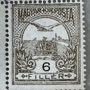 1916 Hungary Crown of St. Stephen Stamp Strip – 10 Unused 6 Filler Brown Stamps – Magyar Kir Posta
