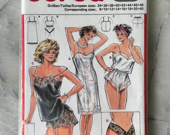 1980s Vintage Burda 6157 Sewing Pattern – Camisole, Slip, Panty Lingerie Set (Sizes 8–20) – UNCUT and FACTORY FOLDED