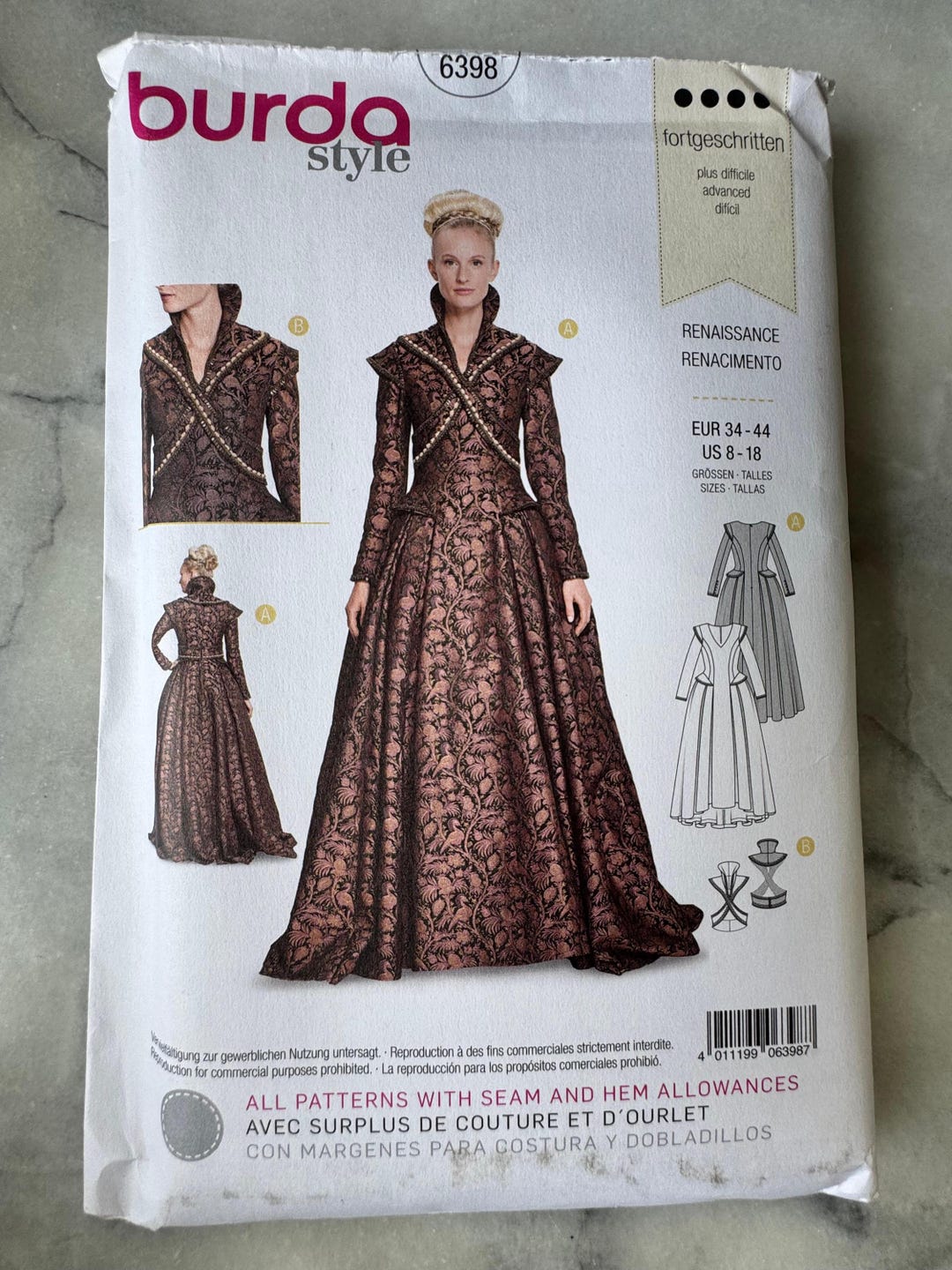 2017 Vintage Burda 6398 Sewing Pattern – Renaissance Costume (sizes 8 ...