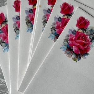 Vintage Rose Note Cards - Set of 9 cards with Matching Envelopes - Blank Stationery by Valentine - Floral Design