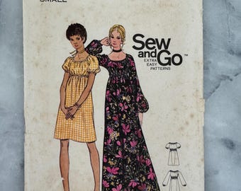 UNCUT Butterick 6124 Sewing Pattern - 1971 Vintage One-Piece Dress (Sizes Small: 8-10) - Factory Folded