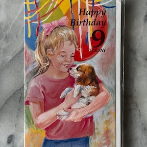 Wenskaarten voor gelukkige 9e verjaardag jaren 80 - geïllustreerd puppyontwerp - nieuw, ongeopend