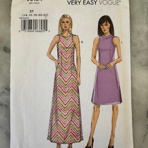2016 Vogue V9184 – Size E5 (14-22) – Sleeveless A-Line Dress in Two Lengths – UNCUT and FACTORY FOLDED