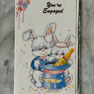1980s Apsley Design ""You're Engaged"" Grußkarte - Vintage Hasen Illustration - Neu Ungeöffnet."