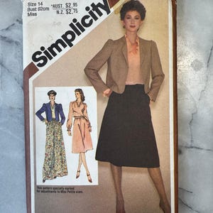1981 Vintage Simplicity 9879 – Misses’ Blouse, Skirt & Jacket Pattern – Size 14 – UNCUT and FACTORY FOLDED