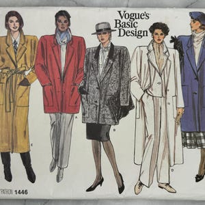1980s Vogue 1446 Sewing Pattern - Misses’ Loose-Fitting A-Line Coat (Sizes 8-12) - Vintage Notched Collar Design - UNCUT and FACTORY FOLDED