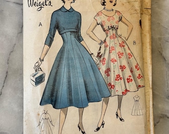 1950s Weigel&#39;s 1818 Sewing Pattern - Misses&#39; Dress in Two Styles (Bust 34) - Vintage Fit and Flare Design - CUT and COMPLETE